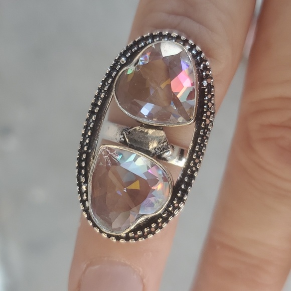 New Absolutely Stunning Heart Shaped Mystic Quartz Crystal 925 Silver Ring. - Picture 14 of 16